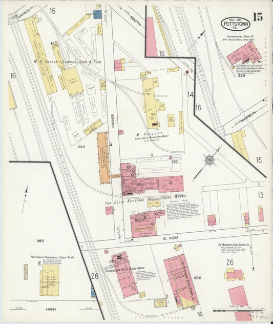 Sanborn Fire Insurance Map from Pottstown, Montgomery County, Pennsylvania (1916), Sheet #0015 - Historic Sanborn Fire Insurance Map Print, vintage old map wall art, antique decor, genealogy gift, Pennsylvania Pennsylvania map