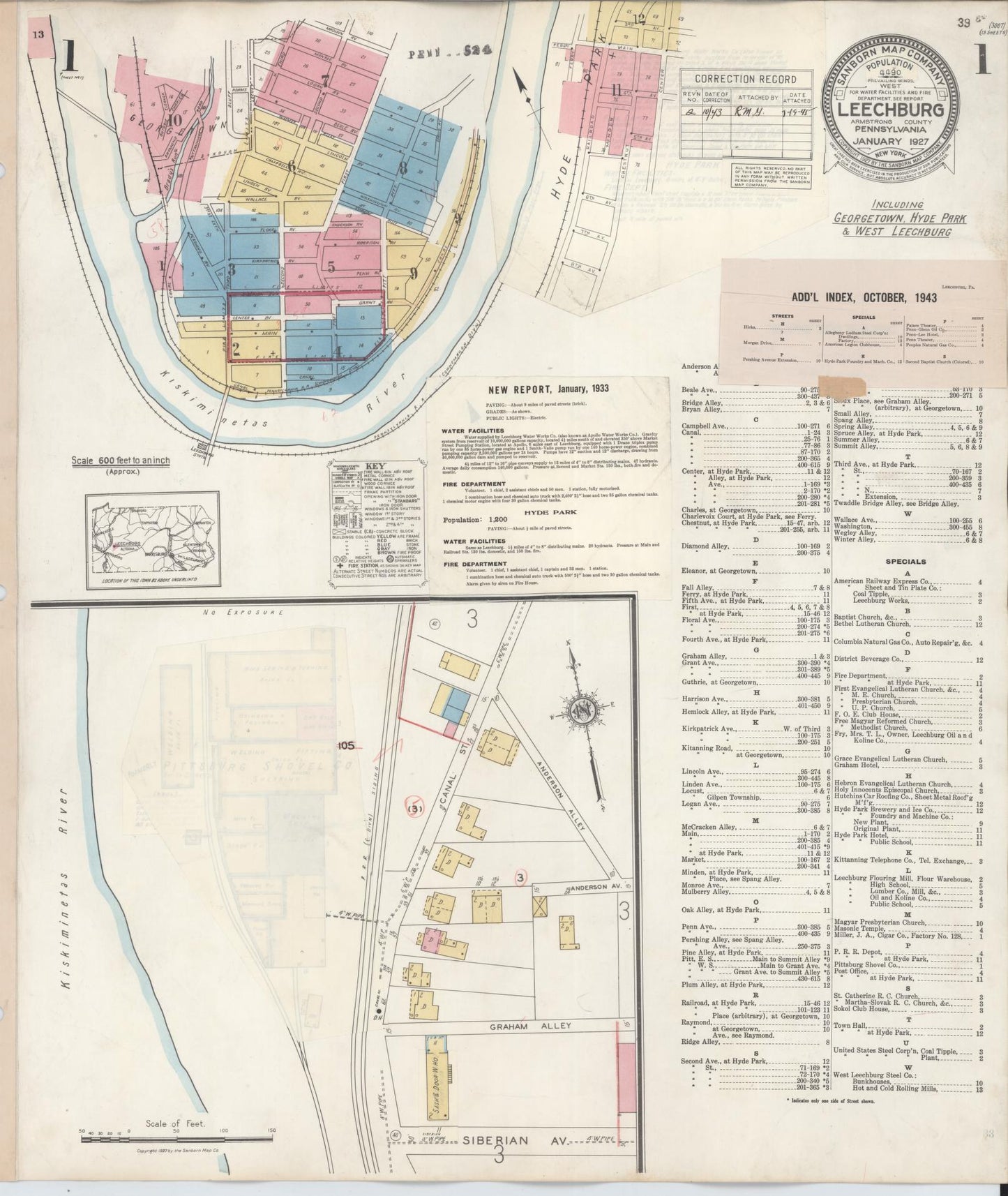 Sanborn Fire Insurance Map from Leechburg, Armstrong County, Pennsylvania. (1943) – Historic Sanborn Fire Insurance Map Print