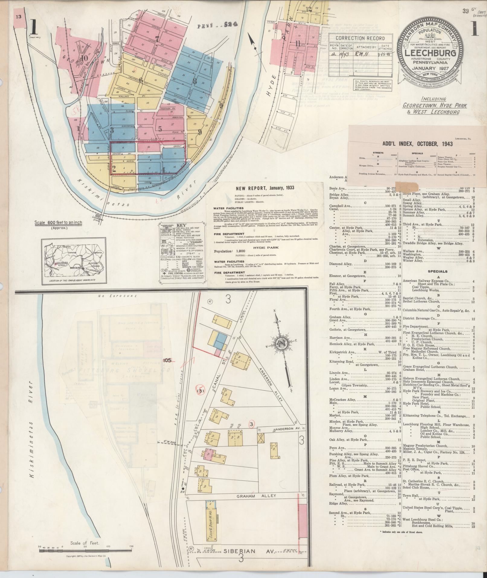 Sanborn Fire Insurance Map from Leechburg, Armstrong County, Pennsylvania. (1943) – Historic Sanborn Fire Insurance Map Print