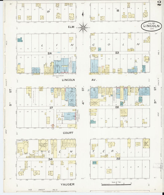 Sanborn Fire Insurance Map from Lincoln, Lincoln County, Kansas (1887), Sheet #0002 - Historic Sanborn Fire Insurance Map Print, vintage old map wall art, antique decor, genealogy gift, Kansas Kansas map