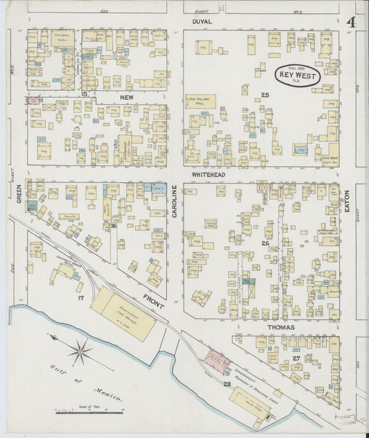 Sanborn Fire Insurance Map from Key West, Monroe County, Florida (1889), Sheet #0004 - Historic Sanborn Fire Insurance Map Print, vintage old map wall art, antique decor, genealogy gift, Florida Florida map