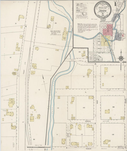 Sanborn Fire Insurance Map from Drain, Douglas County, Oregon (1920), Sheet #0001 - Complete Map Set gallery image, historic Sanborn map, vintage wall art, Oregon Oregon