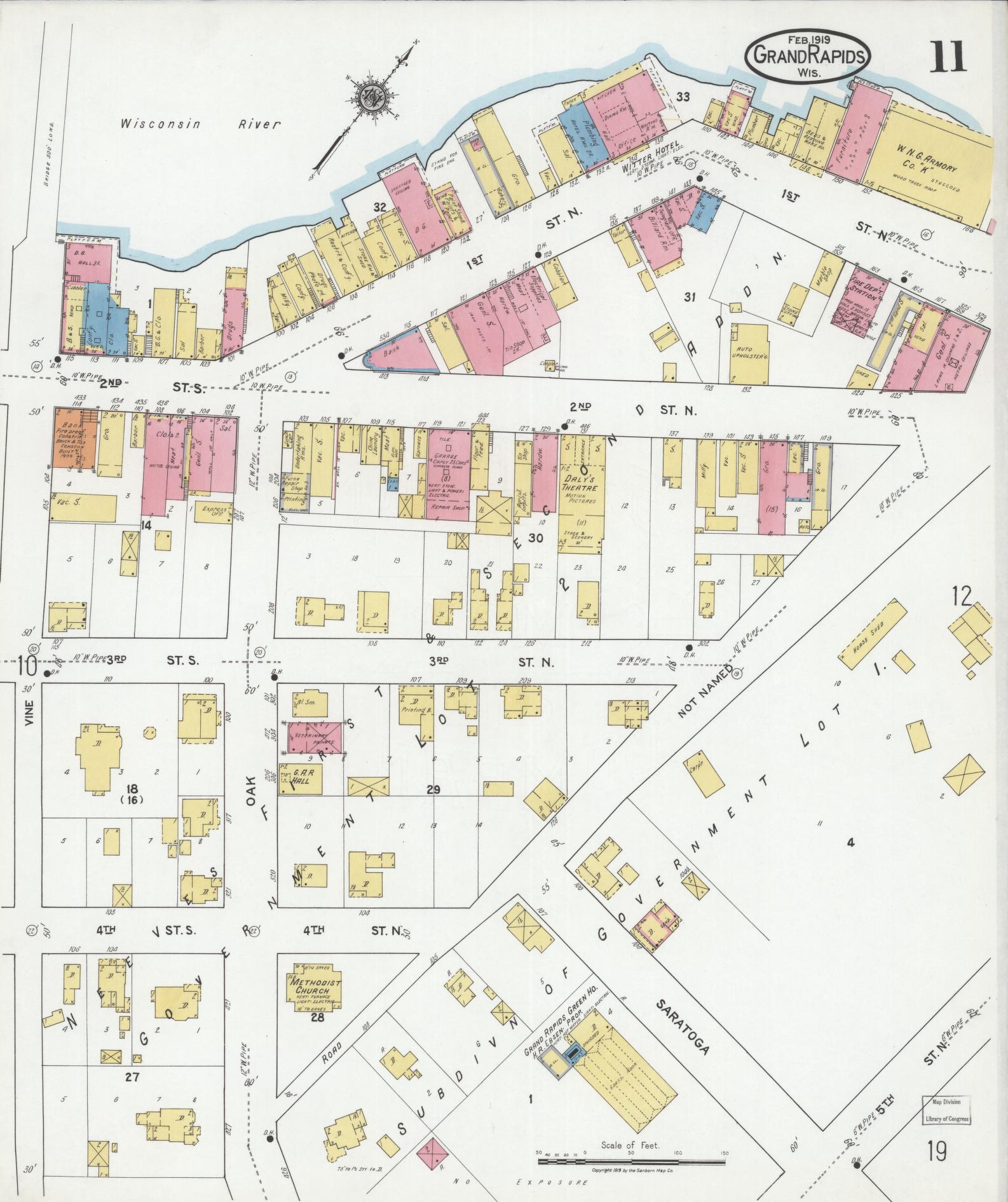Sanborn Fire Insurance Map from Grand Rapids, Wood County, Wisconsin (1919), Sheet #0011 - Complete Map Set gallery image, historic Sanborn map, vintage wall art, Wisconsin Wisconsin