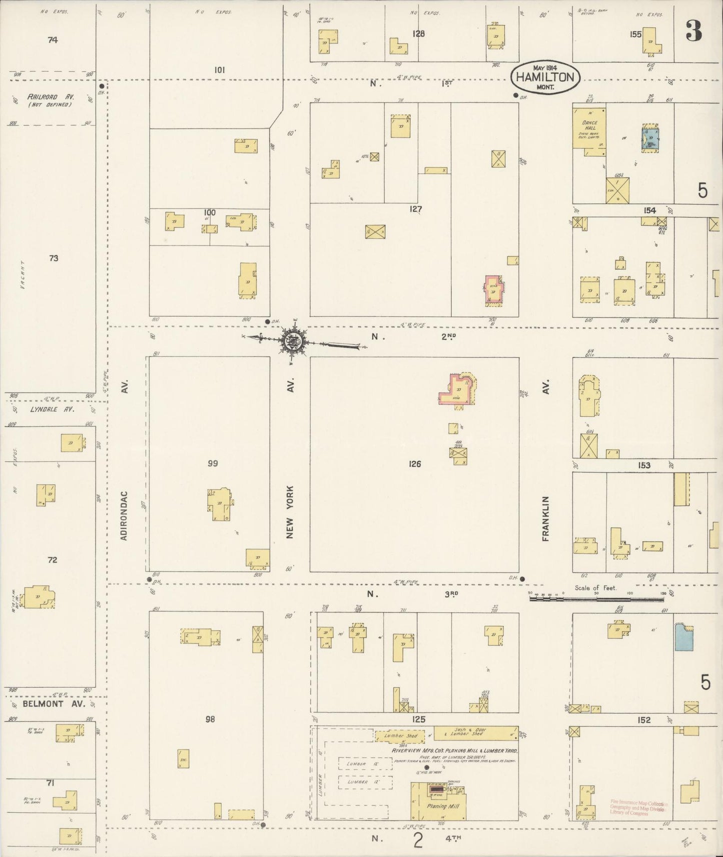 Sanborn Fire Insurance Map from Hamilton, Ravalli County, Montana (1914), Sheet #0003 - Complete Map Set gallery image, historic Sanborn map, vintage wall art, Montana Montana