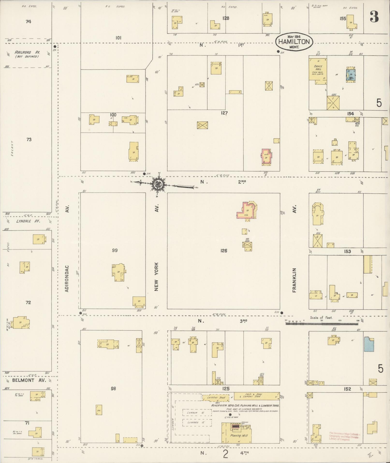 Sanborn Fire Insurance Map from Hamilton, Ravalli County, Montana (1914), Sheet #0003 - Complete Map Set gallery image, historic Sanborn map, vintage wall art, Montana Montana