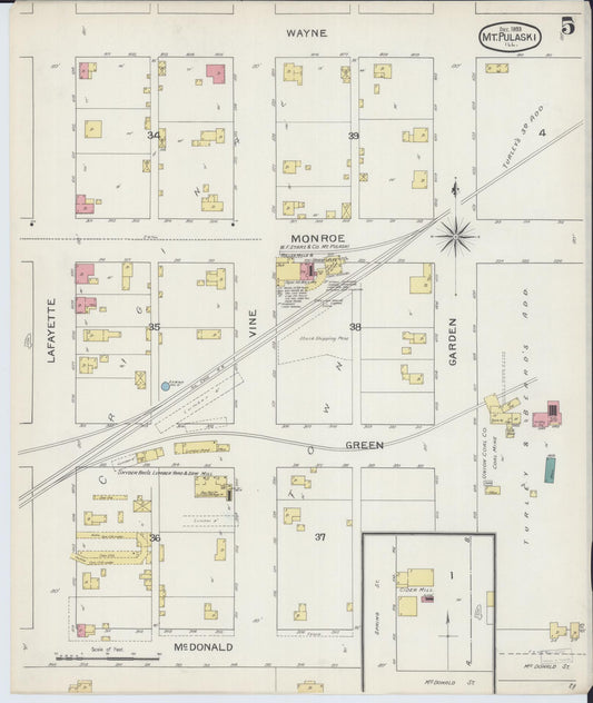 Sanborn Fire Insurance Map from Mount Pulaski, Logan County, Illinois (1893), Sheet #0005 - Historic Sanborn Fire Insurance Map Print, vintage old map wall art, antique decor, genealogy gift, Illinois Illinois map
