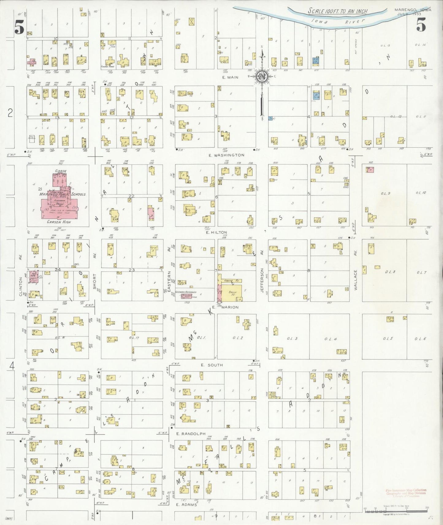 Sanborn Fire Insurance Map from Marengo, Iowa County, Iowa (1933), Sheet #0005 - Historic Sanborn Fire Insurance Map Print
