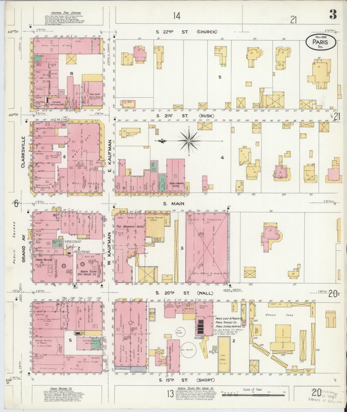 Sanborn Fire Insurance Map from Paris, Lamar County, Texas (1908), Sheet #0003 - Complete Map Set gallery image, historic Sanborn map, vintage wall art, Texas Texas
