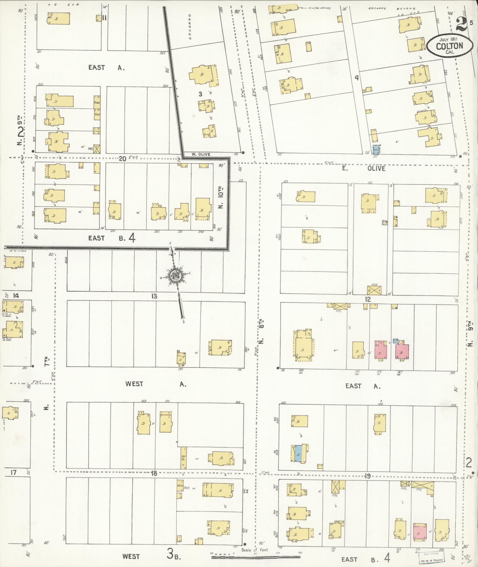 Sanborn Fire Insurance Map from Colton, San Bernardino County, California (1911), Sheet #0002 - Historic Sanborn Fire Insurance Map Print, vintage old map wall art, antique decor, genealogy gift, California California map