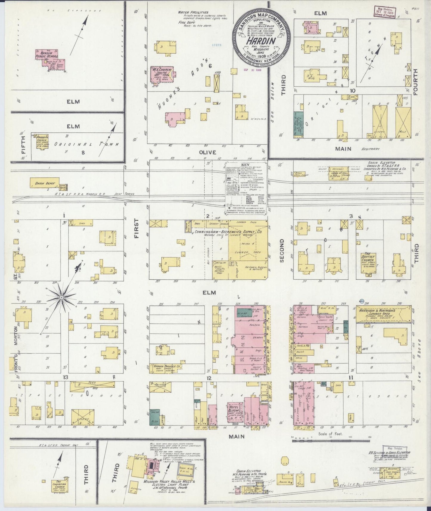 Sanborn Fire Insurance Map from Hardin, Ray County, Missouri (1909), Sheet #0001 - Historic Sanborn Fire Insurance Map Print, vintage old map wall art, antique decor, genealogy gift, Missouri Missouri map