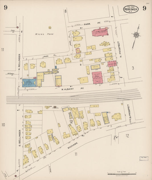 Sanborn Fire Insurance Map from Herkimer, Herkimer County, New York (1923), Sheet #0009 - Historic Sanborn Fire Insurance Map Print, vintage old map wall art, antique decor, genealogy gift, New York New York map