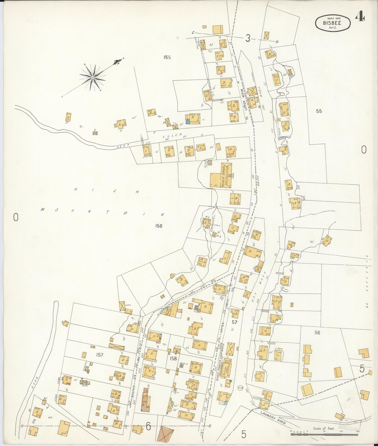 Sanborn Fire Insurance Map from Bisbee, Cochise County, Arizona (1906), Sheet #0004 - Complete Map Set gallery image, historic Sanborn map, vintage wall art, Arizona Arizona