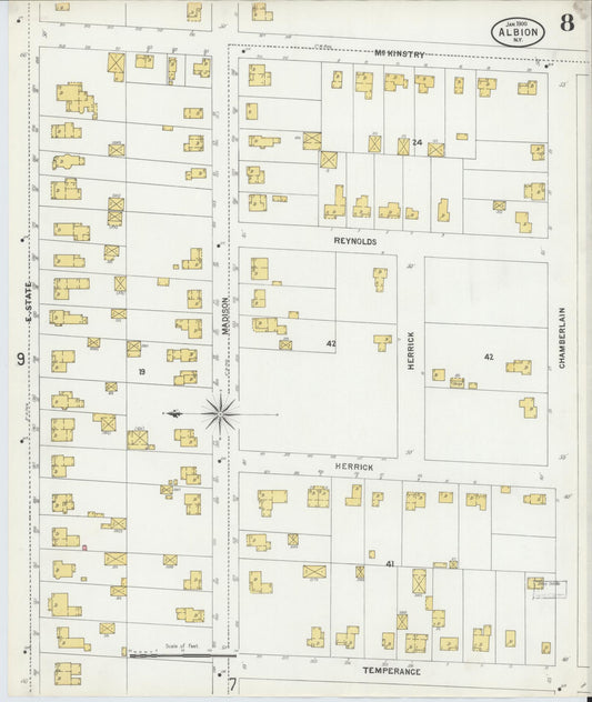 Sanborn Fire Insurance Map from Albion, Orleans County, New York (1900), Sheet #0008 - Historic Sanborn Fire Insurance Map Print, vintage old map wall art, antique decor, genealogy gift, New York New York map