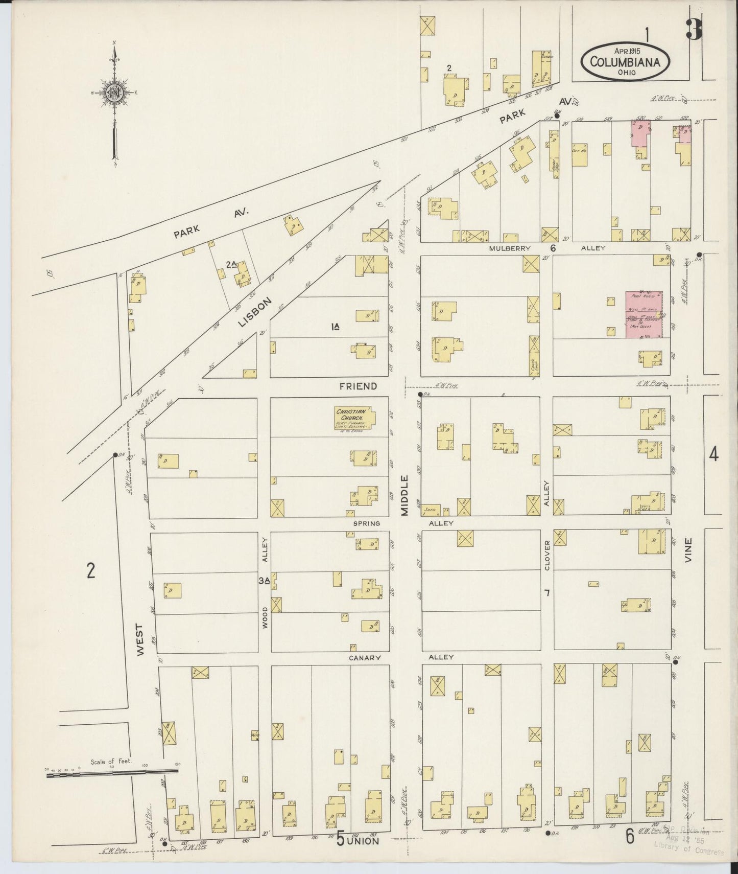 Sanborn Fire Insurance Map from Columbiana, Columbiana County, Ohio (1915), Sheet #0003 - Historic Sanborn Fire Insurance Map Print, vintage old map wall art, antique decor, genealogy gift, Ohio Ohio map