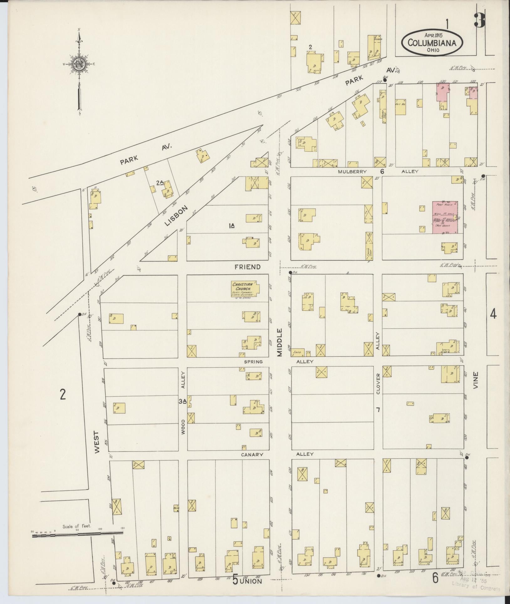 Sanborn Fire Insurance Map from Columbiana, Columbiana County, Ohio (1915), Sheet #0003 - Historic Sanborn Fire Insurance Map Print, vintage old map wall art, antique decor, genealogy gift, Ohio Ohio map