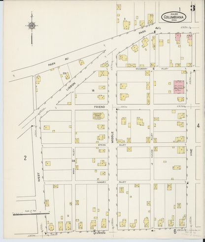 Sanborn Fire Insurance Map from Columbiana, Columbiana County, Ohio (1915), Sheet #0003 - Historic Sanborn Fire Insurance Map Print, vintage old map wall art, antique decor, genealogy gift, Ohio Ohio map