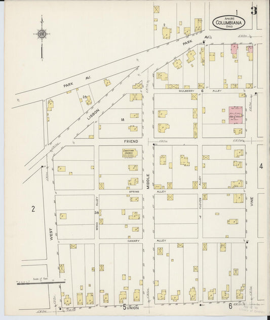 Sanborn Fire Insurance Map from Columbiana, Columbiana County, Ohio (1915), Sheet #0003 - Historic Sanborn Fire Insurance Map Print, vintage old map wall art, antique decor, genealogy gift, Ohio Ohio map