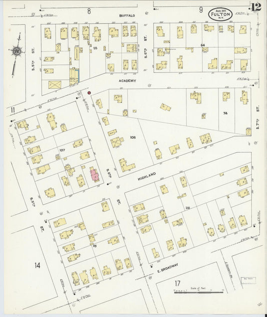 Sanborn Fire Insurance Map from Fulton, Oswego County, New York (1911), Sheet #0012 - Historic Sanborn Fire Insurance Map Print, vintage old map wall art, antique decor, genealogy gift, New York New York map