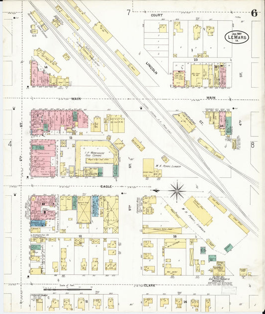 Sanborn Fire Insurance Map from Le Mars, Plymouth County, Iowa (1907), Sheet #0006 - Historic Sanborn Fire Insurance Map Print, vintage old map wall art
