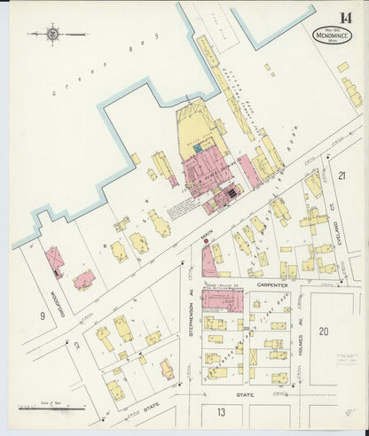 Sanborn Fire Insurance Map from Menominee, Menominee County, Michigan (1913), Sheet #0014 - Complete Map Set gallery image, historic Sanborn map, vintage wall art, Michigan Michigan
