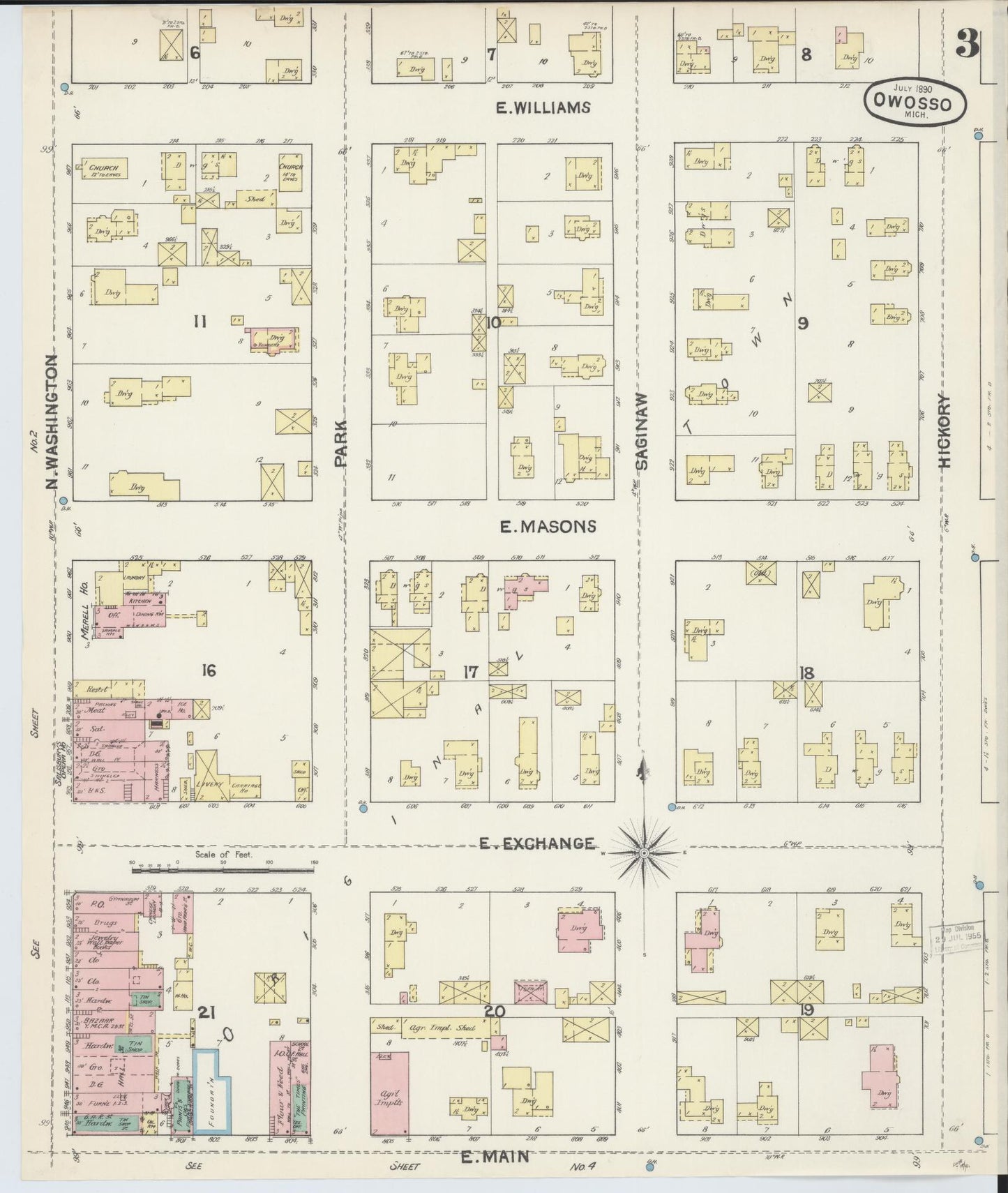 Sanborn Fire Insurance Map from Owosso, Shiawassee County, Michigan (1890), Sheet #0003 - Historic Sanborn Fire Insurance Map Print, vintage old map wall art, antique decor, genealogy gift, Michigan Michigan map