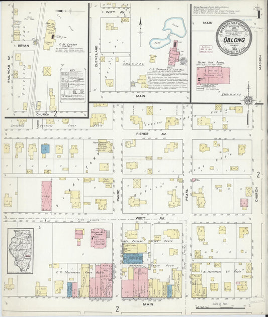 Sanborn Fire Insurance Map from Oblong, Crawford County, Illinois (1914), Sheet #0001 - Historic Sanborn Fire Insurance Map Print, vintage old map wall art, antique decor, genealogy gift, Illinois Illinois map