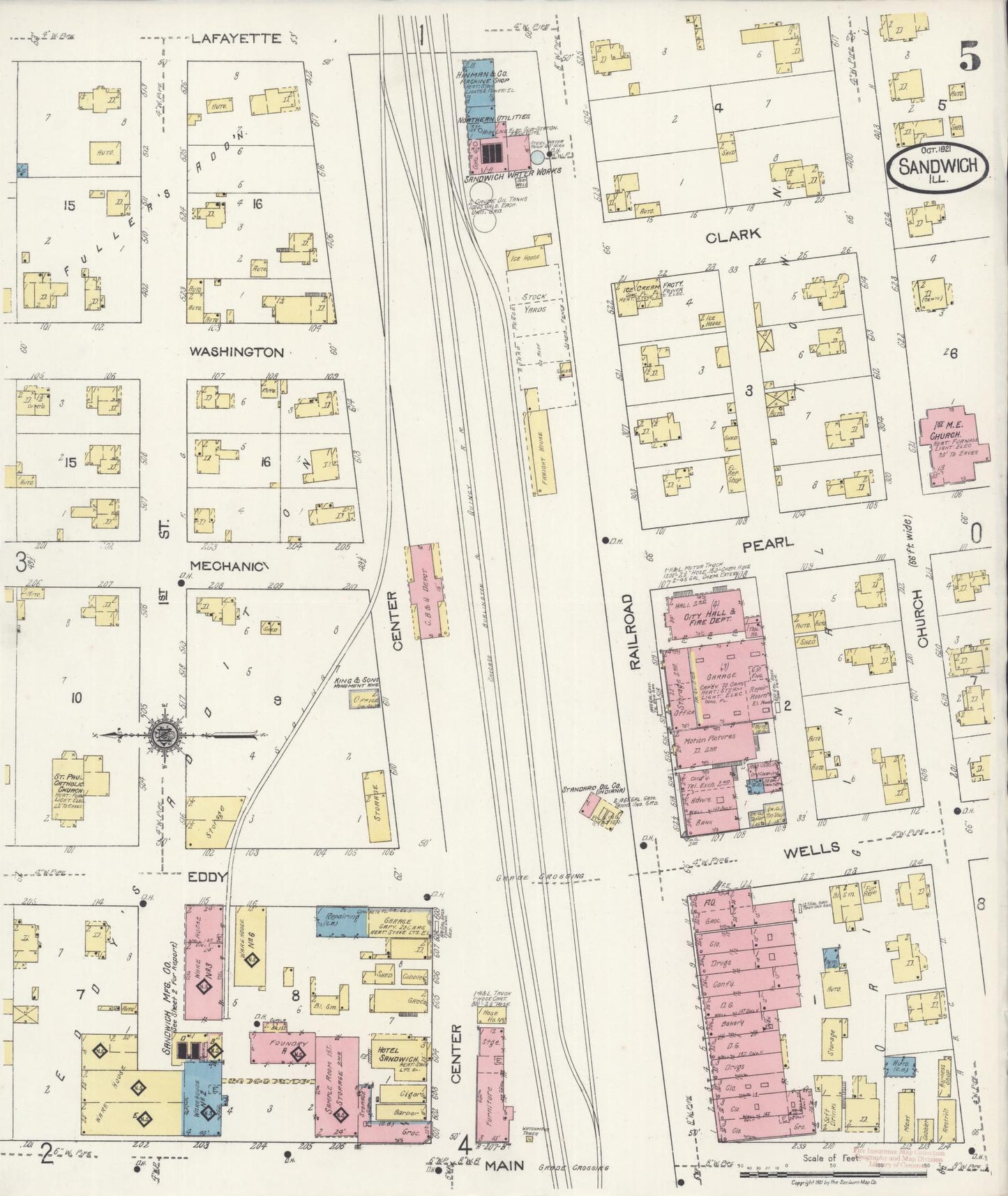 Sanborn Fire Insurance Map from Sandwich, De Kalb County, Illinois (1921), Sheet #0005 - Complete Map Set gallery image, historic Sanborn map, vintage wall art, Illinois Illinois