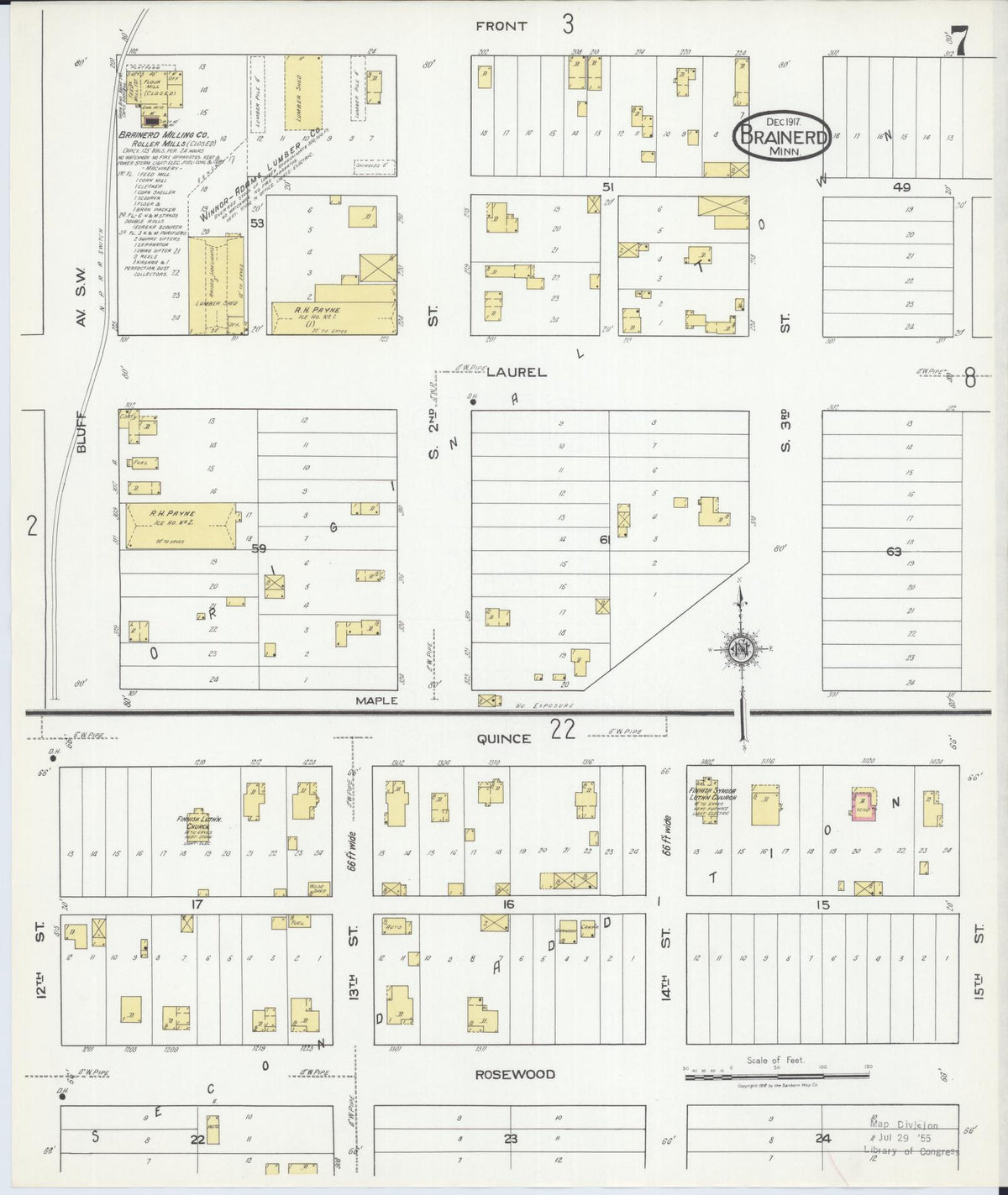 Sanborn Fire Insurance Map from Brainerd, Crow Wing County, Minnesota (1917), Sheet #0007 - Complete Map Set gallery image, historic Sanborn map, vintage wall art, Minnesota Minnesota