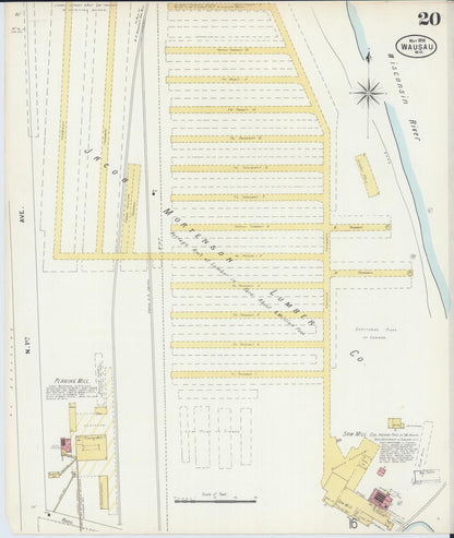 Sanborn Fire Insurance Map from Wausau, Marathon County, Wisconsin (1898), Sheet #0020 - Complete Map Set gallery image, historic Sanborn map, vintage wall art, Wisconsin Wisconsin