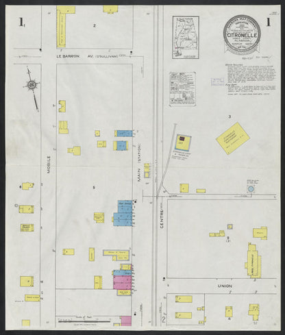 Sanborn Fire Insurance Map from Citronelle, Mobile County, Alabama (1926), Sheet #0001 - Complete Map Set gallery image, historic Sanborn map, vintage wall art, Alabama Alabama