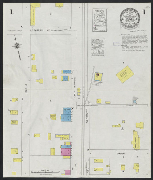 Sanborn Fire Insurance Map from Citronelle, Mobile County, Alabama (1926), Sheet #0001 - Complete Map Set gallery image, historic Sanborn map, vintage wall art, Alabama Alabama