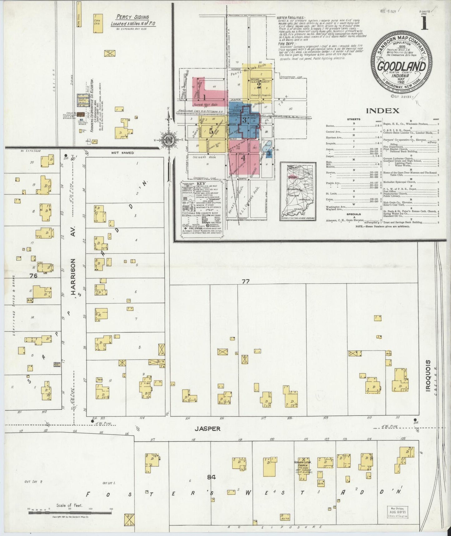 Sanborn Fire Insurance Map from Goodland, Newton County, Indiana (1921), Sheet #0001 - Complete Map Set gallery image, historic Sanborn map, vintage wall art, Indiana Indiana