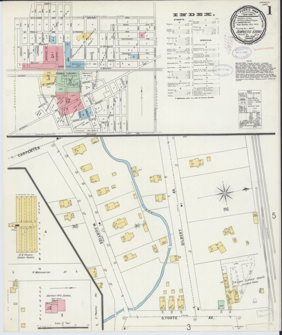 Sanborn Fire Insurance Map from Downers Grove, Dupage County, Illinois (1898), Sheet #0001 - Historic Sanborn Fire Insurance Map Print, vintage old map wall art, antique decor, genealogy gift, Illinois Illinois map