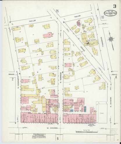 Sanborn Fire Insurance Map from Coldwater, Branch County, Michigan (1914), Sheet #0003 - Historic Sanborn Fire Insurance Map Print, vintage old map wall art, antique decor, genealogy gift, Michigan Michigan map