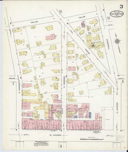 Sanborn Fire Insurance Map from Coldwater, Branch County, Michigan (1914), Sheet #0003 - Historic Sanborn Fire Insurance Map Print, vintage old map wall art, antique decor, genealogy gift, Michigan Michigan map