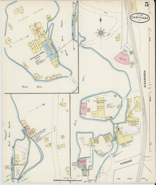 Sanborn Fire Insurance Map from Carthage, Jefferson County, New York (1890), Sheet #0005 - Historic Sanborn Fire Insurance Map Print, vintage old map wall art, antique decor, genealogy gift, New York New York map