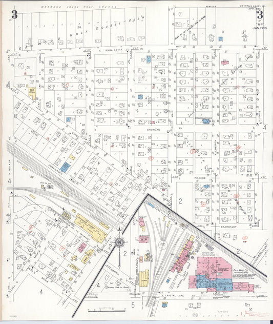 Sanborn Fire Insurance Map from Crystal Lake, McHenry County, Illinois (1955), Sheet #0003 - Historic Sanborn Fire Insurance Map Print, vintage old map wall art, antique decor, genealogy gift, Illinois Illinois map