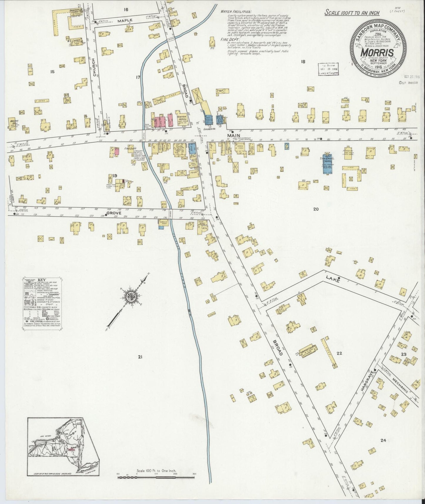 Sanborn Fire Insurance Map from Morris, Otsego County, New York. (1916) – Historic Sanborn Fire Insurance Map Print