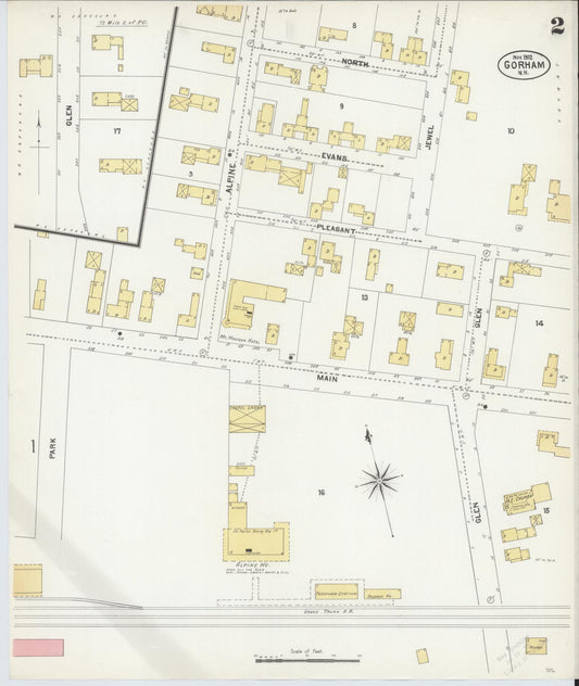 Sanborn Fire Insurance Map from Gorham, Coos County, New Hampshire (1902), Sheet #0002 - Historic Sanborn Fire Insurance Map Print, vintage old map wall art, antique decor, genealogy gift, New Hampshire New Hampshire map