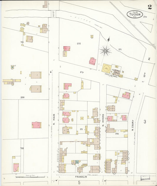 Sanborn Fire Insurance Map from Tucson, Pima County, Arizona (1901), Sheet #0002 - Historic Sanborn Fire Insurance Map Print, vintage old map wall art, antique decor, genealogy gift, Arizona Arizona map