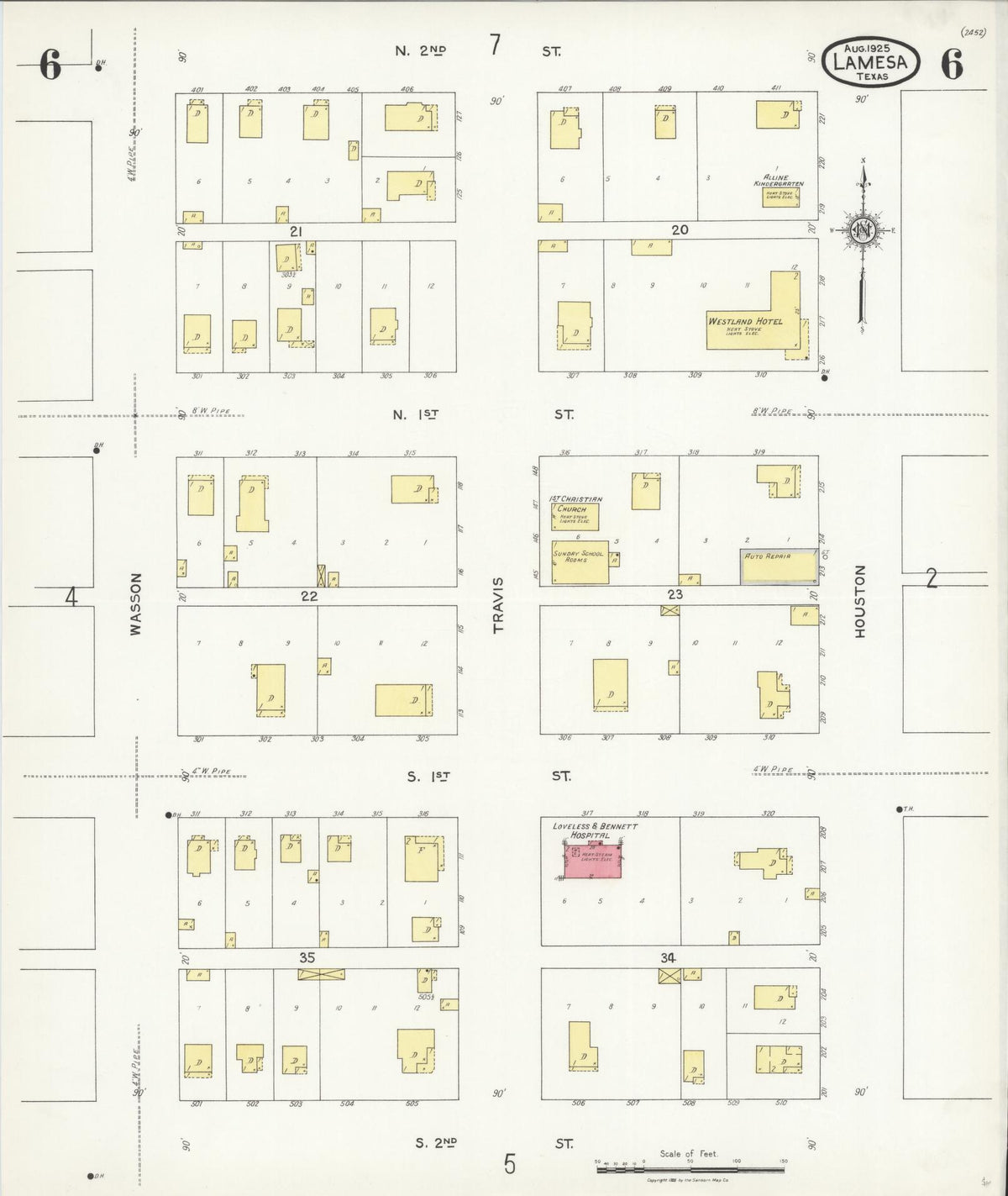Sanborn Fire Insurance Map from Lamesa, Dawson County, Texas (1925), Sheet #0006 - Complete Map Set gallery image, historic Sanborn map, vintage wall art, Texas Texas
