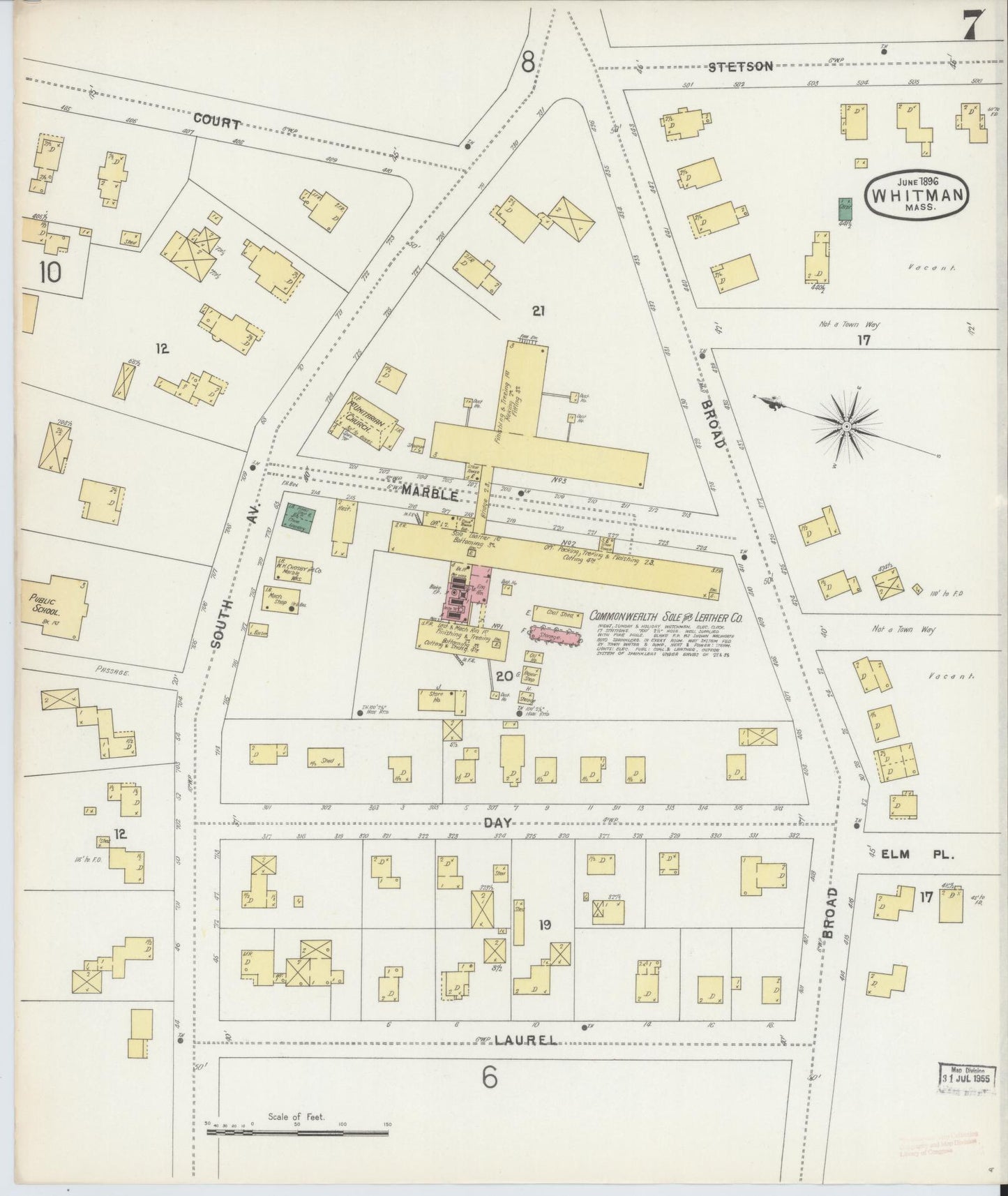 Sanborn Fire Insurance Map from Whitman, Plymouth County, Massachusetts (1896), Sheet #0007 - Complete Map Set gallery image, historic Sanborn map, vintage wall art, Massachusetts Massachusetts