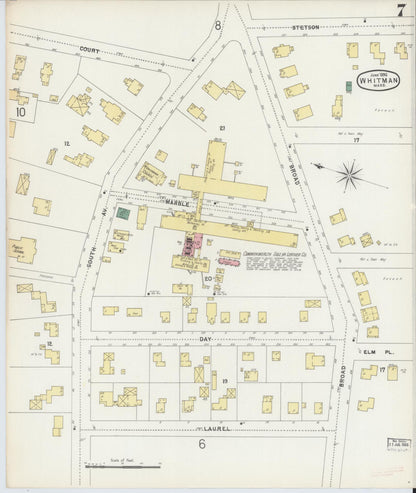 Sanborn Fire Insurance Map from Whitman, Plymouth County, Massachusetts (1896), Sheet #0007 - Complete Map Set gallery image, historic Sanborn map, vintage wall art, Massachusetts Massachusetts