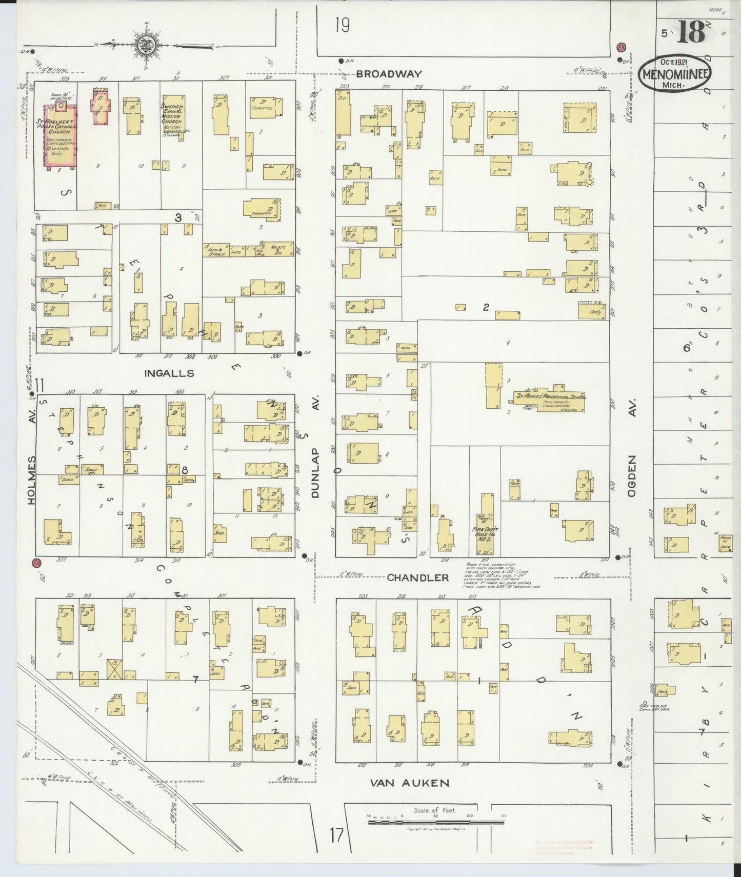 Sanborn Fire Insurance Map from Menominee, Menominee County, Michigan (1921), Sheet #0018 - Historic Sanborn Fire Insurance Map Print, vintage old map wall art, antique decor, genealogy gift, Michigan Michigan map