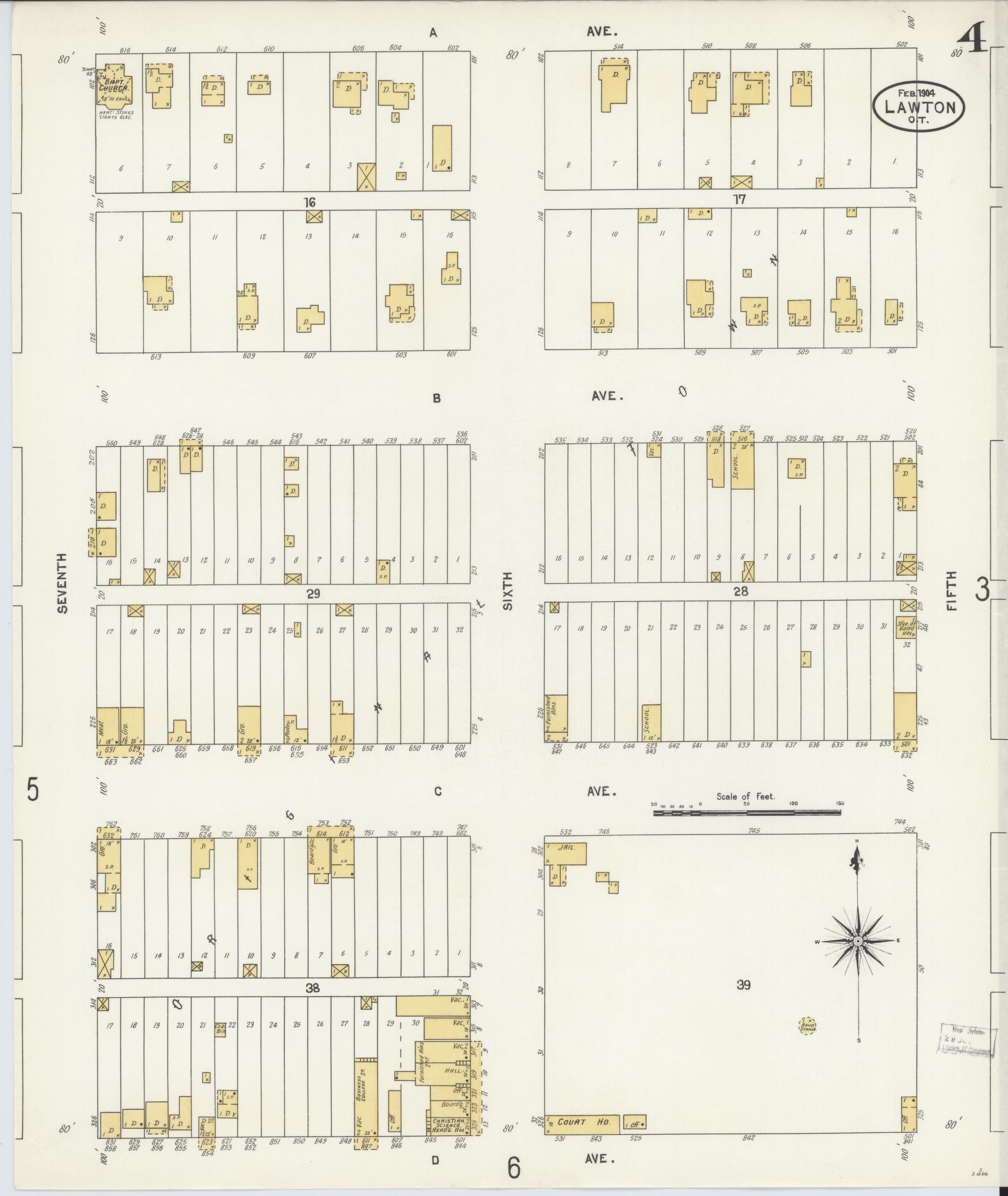 Sanborn Fire Insurance Map from Lawton, Comanche County, Oklahoma (1904), Sheet #0004 - Complete Map Set gallery image, historic Sanborn map, vintage wall art, Oklahoma Oklahoma