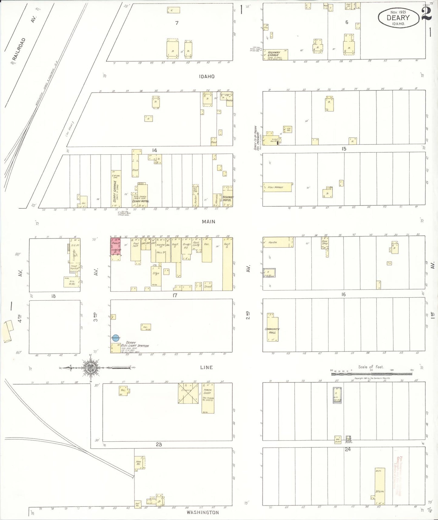 Sanborn Fire Insurance Map from Deary, Latab County, Idaho (1921), Sheet #0002 - Historic Sanborn Fire Insurance Map Print, vintage old map wall art, antique decor, genealogy gift, Idaho Idaho map