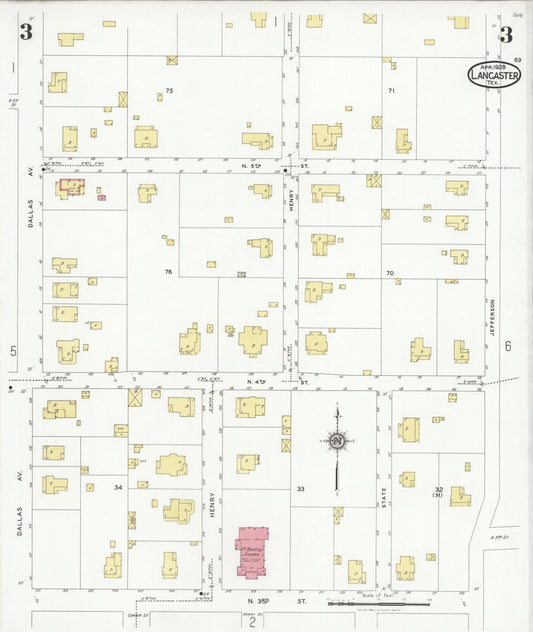 Sanborn Fire Insurance Map from Lancaster, Dallas County, Texas (1928), Sheet #0003 - Historic Sanborn Fire Insurance Map Print, vintage old map wall art, antique decor, genealogy gift, Texas Texas map