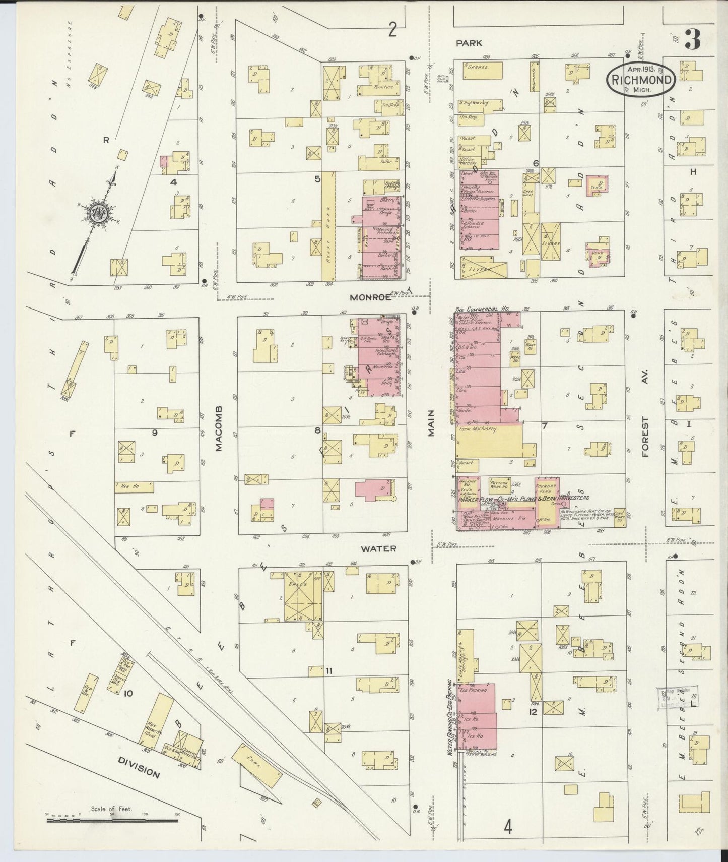 Sanborn Fire Insurance Map from Richmond, Macomb County, Michigan (1913), Sheet #0003 - Historic Sanborn Fire Insurance Map Print, vintage old map wall art, antique decor, genealogy gift, Michigan Michigan map