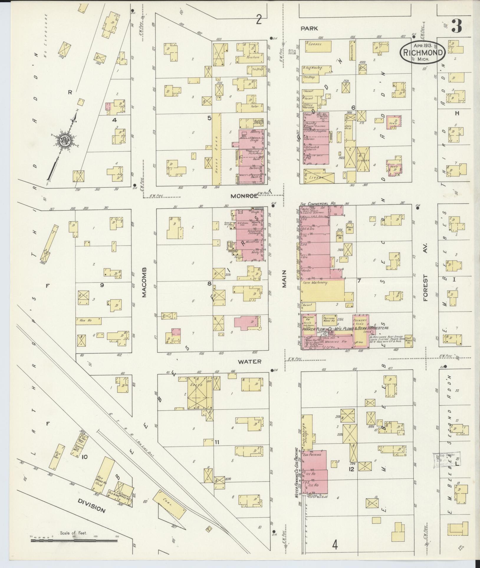 Sanborn Fire Insurance Map from Richmond, Macomb County, Michigan (1913), Sheet #0003 - Historic Sanborn Fire Insurance Map Print, vintage old map wall art, antique decor, genealogy gift, Michigan Michigan map