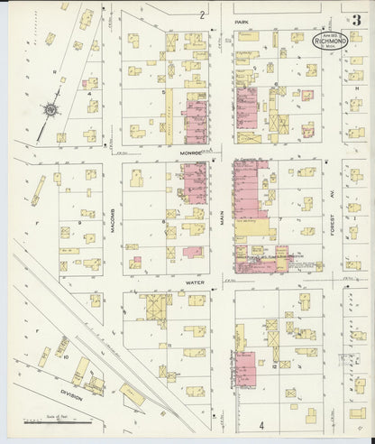 Sanborn Fire Insurance Map from Richmond, Macomb County, Michigan (1913), Sheet #0003 - Historic Sanborn Fire Insurance Map Print, vintage old map wall art, antique decor, genealogy gift, Michigan Michigan map